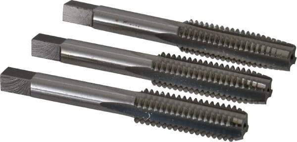 Interstate - 7/16-14 UNC, 4 Flute, Bottoming, Plug & Taper, Bright Finish, High Speed Steel Tap Set - Right Hand Cut, 3-5/32" OAL, 1-7/16" Thread Length - Exact Tool & Supply