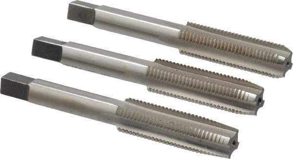 Interstate - 7/16-20 UNF, 4 Flute, Bottoming, Plug & Taper, Bright Finish, High Speed Steel Tap Set - Right Hand Cut, 3-5/32" OAL, 1-7/16" Thread Length - Exact Tool & Supply