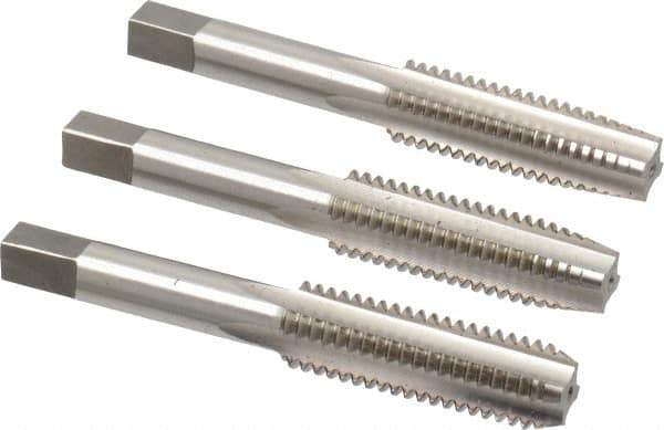 Interstate - 1/2-13 UNC, 4 Flute, Bottoming, Plug & Taper, Bright Finish, High Speed Steel Tap Set - Right Hand Cut, 3-3/8" OAL, 1-21/32" Thread Length - Exact Tool & Supply