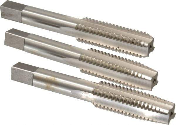 Interstate - 9/16-12 UNC, 4 Flute, Bottoming, Plug & Taper, Bright Finish, High Speed Steel Tap Set - Right Hand Cut, 3-19/32" OAL, 1-21/32" Thread Length - Exact Tool & Supply