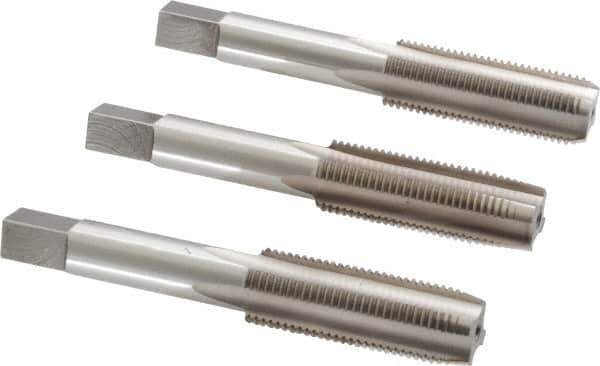 Interstate - 9/16-18 UNF, 4 Flute, Bottoming, Plug & Taper, Bright Finish, High Speed Steel Tap Set - Right Hand Cut, 3-19/32" OAL, 1-21/32" Thread Length - Exact Tool & Supply