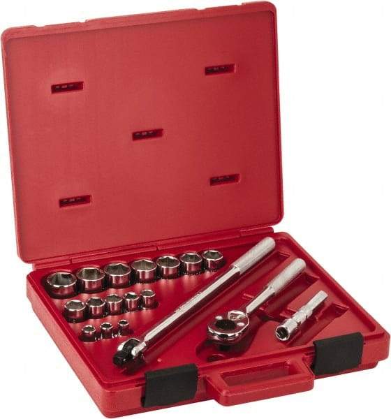 Proto - 18 Piece 1/2" Drive Socket Set - 6 Points, 3/8" to 1-1/4" Range, Inch Measurement Standard - Exact Tool & Supply