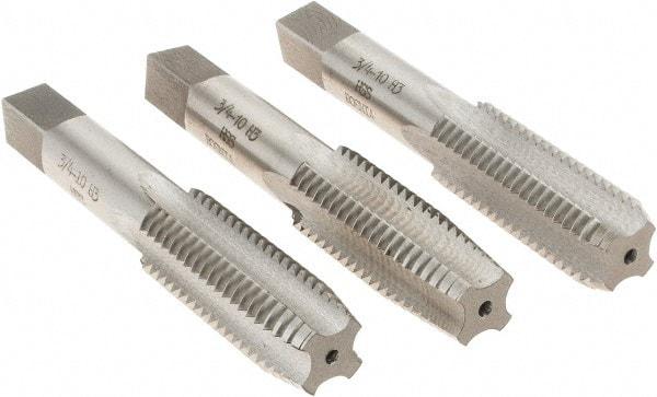 Interstate - 3/4-10 UNC, 4 Flute, Bottoming, Plug & Taper, Bright Finish, High Speed Steel Tap Set - Right Hand Cut, 4-1/4" OAL, 2" Thread Length - Exact Tool & Supply