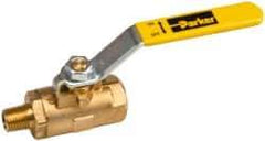 Parker - 1/4" Pipe, Brass Standard Ball Valve - 2 Piece, Inline - One Way Flow, MNPT x FNPT Ends, Lever Handle, 600 WOG, 150 WSP - Exact Tool & Supply