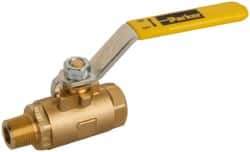 Parker - 3/8" Pipe, Brass Standard Ball Valve - 2 Piece, Inline - One Way Flow, MNPT x FNPT Ends, Lever Handle, 600 WOG, 150 WSP - Exact Tool & Supply