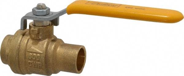 Parker - 1/2" Pipe, Brass Standard Ball Valve - 2 Piece, Inline - One Way Flow, Soldered x Soldered Ends, Lever Handle, 600 WOG, 150 WSP - Exact Tool & Supply