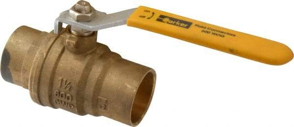 Parker - 1-1/2" Pipe, Brass Standard Ball Valve - 2 Piece, Inline - One Way Flow, Soldered x Soldered Ends, Lever Handle, 600 WOG, 150 WSP - Exact Tool & Supply