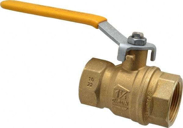 Parker - 1-1/4" Pipe, Brass Standard Ball Valve - 2 Piece, Inline - One Way Flow, FNPT x FNPT Ends, Lever Handle, 600 WOG, 150 WSP - Exact Tool & Supply