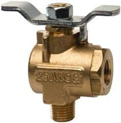 Parker - 1/4" Pipe, Brass Standard Ball Valve - 2 Piece, Right Angle, MNPT x FNPT Ends, Tee Handle, 250 WOG, 150 WSP - Exact Tool & Supply