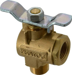 Parker - 3/8" Pipe, Brass Standard Ball Valve - 2 Piece, Right Angle, MNPT x FNPT Ends, Tee Handle, 250 WOG, 150 WSP - Exact Tool & Supply