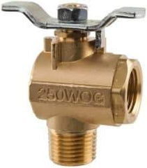 Parker - 1/2" Pipe, Brass Standard Ball Valve - 2 Piece, Right Angle, MNPT x FNPT Ends, Tee Handle, 250 WOG, 150 WSP - Exact Tool & Supply