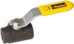 Parker - 1/4" Pipe, Carbon Steel Standard Ball Valve - 2 Piece, Inline - One Way Flow, FNPT x FNPT Ends, Lever Handle, 2,000 WOG, 150 WSP - Exact Tool & Supply