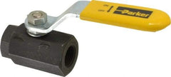 Parker - 3/8" Pipe, Carbon Steel Standard Ball Valve - 2 Piece, Inline - One Way Flow, FNPT x FNPT Ends, Lever Handle, 2,000 WOG, 150 WSP - Exact Tool & Supply