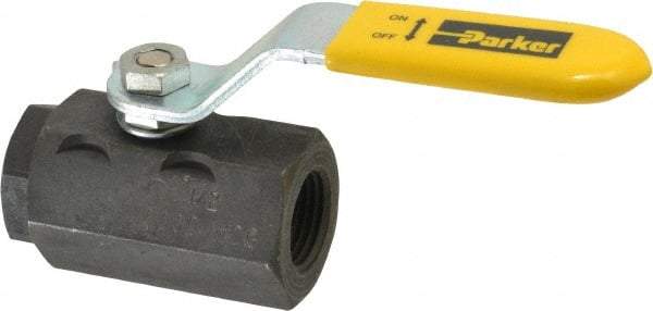 Parker - 1/2" Pipe, Carbon Steel Standard Ball Valve - 2 Piece, Inline - One Way Flow, FNPT x FNPT Ends, Lever Handle, 2,000 WOG, 150 WSP - Exact Tool & Supply