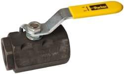 Parker - 1" Pipe, Carbon Steel Standard Ball Valve - 2 Piece, Inline - One Way Flow, FNPT x FNPT Ends, Lever Handle, 2,000 WOG, 150 WSP - Exact Tool & Supply
