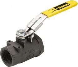 Parker - 1-1/4" Pipe, Carbon Steel Standard Ball Valve - 2 Piece, Inline - One Way Flow, FNPT x FNPT Ends, Lever Handle, 1,500 WOG, 150 WSP - Exact Tool & Supply