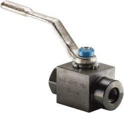 Parker - 3/8" Pipe, Carbon Steel Standard Ball Valve - 2 Piece, Inline - One Way Flow, SAE x SAE Ends, Lever Handle, 6,000 WOG, 150 WSP - Exact Tool & Supply