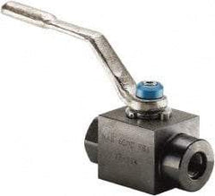 Parker - 3/8" Pipe, Carbon Steel Standard Ball Valve - 2 Piece, Inline - One Way Flow, SAE x SAE Ends, Lever Handle, 6,000 WOG, 150 WSP - Exact Tool & Supply