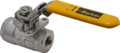 Parker - 1/4" Pipe, Full Port, Stainless Steel Standard Ball Valve - 2 Piece, Inline - One Way Flow, FNPT x FNPT Ends, Padlock Handle, 2,000 WOG, 150 WSP - Exact Tool & Supply