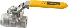 Parker - 3/8" Pipe, Full Port, Stainless Steel Standard Ball Valve - 2 Piece, Inline - One Way Flow, FNPT x FNPT Ends, Padlock Handle, 2,000 WOG, 150 WSP - Exact Tool & Supply