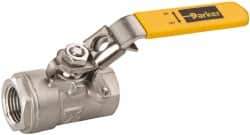Parker - 1/2" Pipe, Full Port, Stainless Steel Standard Ball Valve - 2 Piece, Inline - One Way Flow, FNPT x FNPT Ends, Padlock Handle, 2,000 WOG, 150 WSP - Exact Tool & Supply