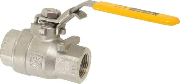 Parker - 3/4" Pipe, Full Port, Stainless Steel Standard Ball Valve - 2 Piece, Inline - One Way Flow, FNPT x FNPT Ends, Padlock Handle, 2,000 WOG, 150 WSP - Exact Tool & Supply