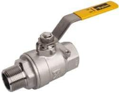 Parker - 1" Pipe, Full Port, Stainless Steel Standard Ball Valve - 2 Piece, Inline - One Way Flow, MNPT x FNPT Ends, Lever Handle, 2,000 WOG, 150 WSP - Exact Tool & Supply
