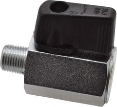 Value Collection - 1/8" Pipe, Brass Miniature Ball Valve - Inline - One Way Flow, MNPT x FNPT Ends, Wedge Handle, 450 WOG - Exact Tool & Supply