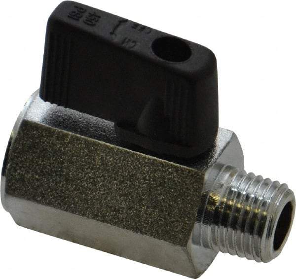 Value Collection - 1/4" Pipe, Brass Miniature Ball Valve - Inline - One Way Flow, MNPT x FNPT Ends, Wedge Handle, 450 WOG - Exact Tool & Supply