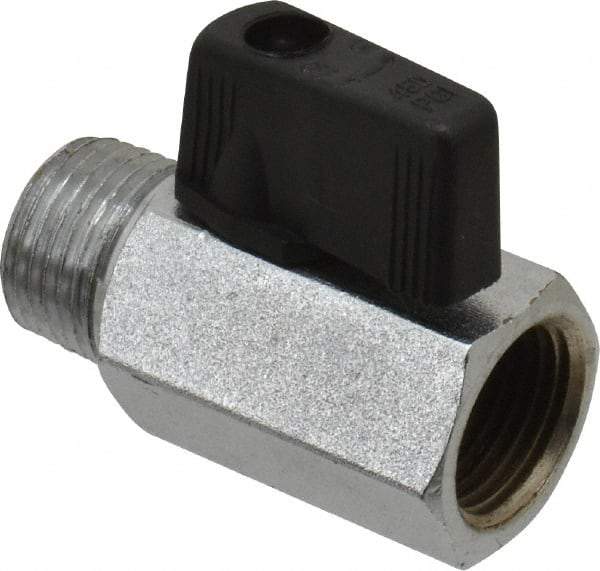 Value Collection - 3/8" Pipe, Brass Miniature Ball Valve - Inline - One Way Flow, MNPT x FNPT Ends, Wedge Handle, 450 WOG - Exact Tool & Supply