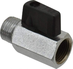 Value Collection - 3/8" Pipe, Brass Miniature Ball Valve - Inline - One Way Flow, MNPT x FNPT Ends, Wedge Handle, 450 WOG - Exact Tool & Supply