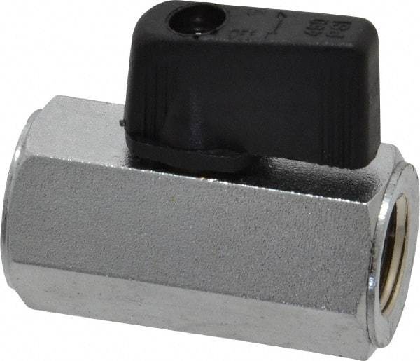 Value Collection - 1/4" Pipe, Brass Miniature Ball Valve - Inline - One Way Flow, FNPT x FNPT Ends, Wedge Handle, 450 WOG - Exact Tool & Supply