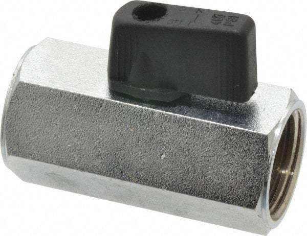 Midwest Control - 1/2" Pipe, Brass Miniature Ball Valve - Inline - One Way Flow, FNPT x FNPT Ends, Wedge Handle, 450 WOG - Exact Tool & Supply