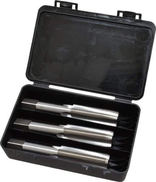 Interstate - 7/8-14 UNF, 4 Flute, Bottoming, Plug & Taper, Bright Finish, High Speed Steel Tap Set - Right Hand Cut, 4-11/16" OAL, 2-7/32" Thread Length - Exact Tool & Supply