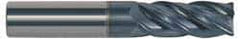 Accupro - 5mm, 15mm LOC, 5mm Shank Diam, 65mm OAL, 4 Flute, Solid Carbide Square End Mill - Single End, AlTiN Finish, Spiral Flute, Variable° Helix, Centercutting, Right Hand Cut, Right Hand Flute - Exact Tool & Supply