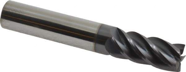 Accupro - 7/16", 1" LOC, 7/16" Shank Diam, 2-3/4" OAL, 5 Flute, Solid Carbide Square End Mill - Single End, AlTiN Finish, Spiral Flute, Variable° Helix, Centercutting, Right Hand Cut, Right Hand Flute - Exact Tool & Supply