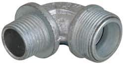 Cooper Crouse-Hinds - 0.55 to 0.65" Cable Capacity, Liquidtight, Elbow Strain Relief Cord Grip - 1/2 NPT Thread, 1-13/16" Long, Malleable Iron - Exact Tool & Supply