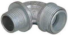 Cooper Crouse-Hinds - 0.55 to 0.65" Cable Capacity, Liquidtight, Elbow Strain Relief Cord Grip - 1/2 NPT Thread, 1-13/16" Long, Malleable Iron - Exact Tool & Supply