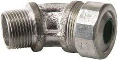 Cooper Crouse-Hinds - 0.45 to 0.56" Cable Capacity, Liquidtight, Elbow Strain Relief Cord Grip - 3/4 NPT Thread, 2-17/32" Long, Malleable Iron - Exact Tool & Supply