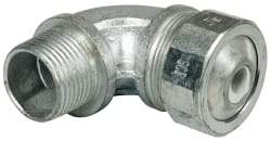 Cooper Crouse-Hinds - 1/4 to 0.35" Cable Capacity, Liquidtight, Elbow Strain Relief Cord Grip - 3/4 NPT Thread, 2-5/16" Long, Malleable Iron - Exact Tool & Supply