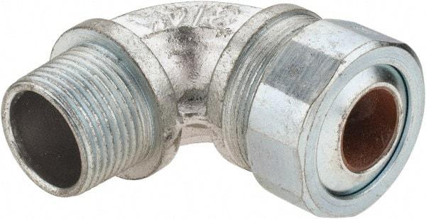 Cooper Crouse-Hinds - 0.55 to 0.65" Cable Capacity, Liquidtight, Elbow Strain Relief Cord Grip - 3/4 NPT Thread, 2-5/16" Long, Malleable Iron - Exact Tool & Supply
