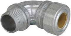 Cooper Crouse-Hinds - 0.65 to 3/4" Cable Capacity, Liquidtight, Elbow Strain Relief Cord Grip - 3/4 NPT Thread, 2-5/16" Long, Malleable Iron - Exact Tool & Supply