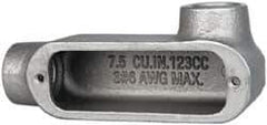 Cooper Crouse-Hinds - Form 5, LR Body, 3/4" Trade, Rigid Malleable Iron Conduit Body - Oval, 5.37" OAL, 7-1/2 cc Capacity, Gray - Exact Tool & Supply