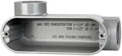 Cooper Crouse-Hinds - Form 5, LL Body, 1-1/4" Trade, IMC, Rigid Aluminum Conduit Body - Oval/Rectangle, 7.87" OAL, 35.8 cc Capacity, Silver - Exact Tool & Supply