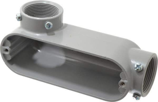 Cooper Crouse-Hinds - Form 5, LL Body, 1-1/2" Trade, EMT, IMC, Rigid Aluminum Conduit Body - Rectangle, 7.87" OAL, 35.8 cc Capacity, Gray - Exact Tool & Supply