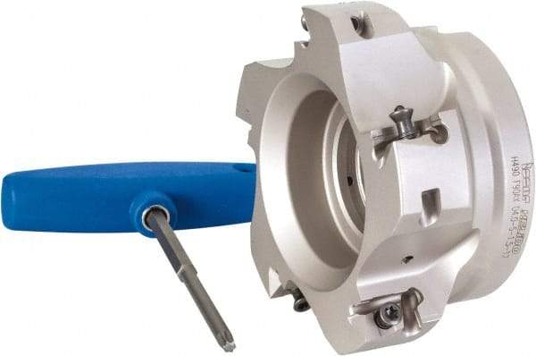 Iscar - 5 Inserts, 4" Cut Diam, 1-1/2" Arbor Diam, 0.642" Max Depth of Cut, Indexable Square-Shoulder Face Mill - 0/90° Lead Angle, 2" High, H490 AN.X 17 Insert Compatibility, Through Coolant, Series Helido - Exact Tool & Supply
