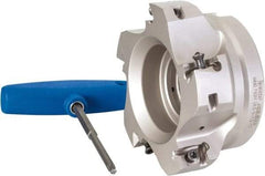 Iscar - 5 Inserts, 4" Cut Diam, 1-1/2" Arbor Diam, 0.642" Max Depth of Cut, Indexable Square-Shoulder Face Mill - 0/90° Lead Angle, 2" High, H490 AN.X 17 Insert Compatibility, Through Coolant, Series Helido - Exact Tool & Supply