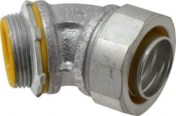 Cooper Crouse-Hinds - 1-1/4" Trade, Malleable Iron Threaded Angled Liquidtight Conduit Connector - Insulated - Exact Tool & Supply