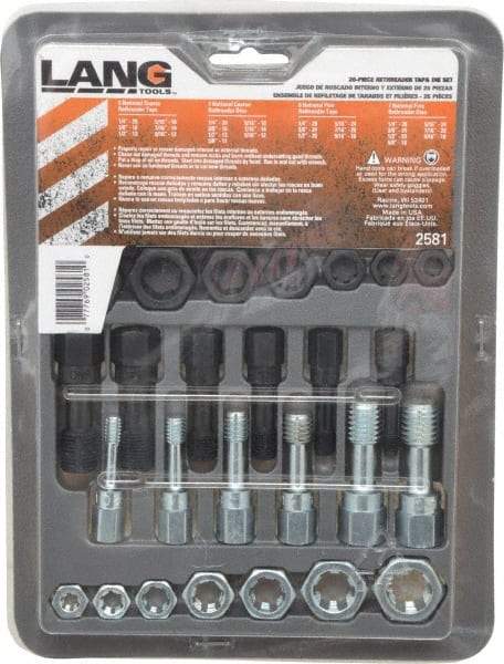 Lang - 1/4-20 to 9/16-32 Tap, 1/4-20 to 5/8-18 Die, UNC, UNF, Tap and Die Set - Carbon Steel, Nonadjustable, 26 Piece Set with PVC Case - Exact Tool & Supply