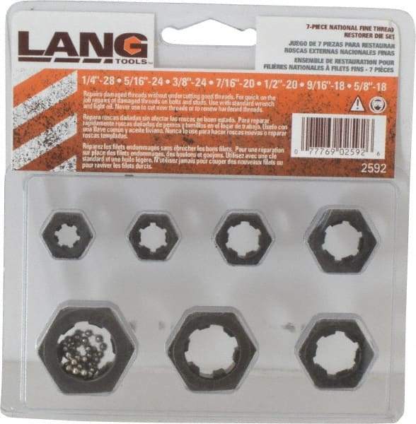 Lang - 1/4-28 to 5/8-18 UNF, Hex Die Set - 7 Piece Set - Exact Tool & Supply